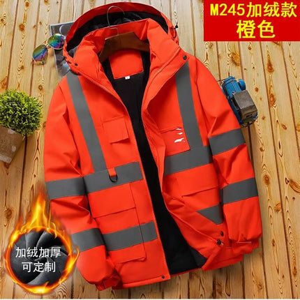 Winter Work Jacket Men, Waterproof Windproof Reflective Thermal Coat, Fleece Lined Abrasion Resistant Parka