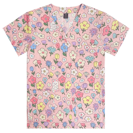 Niaahinn Gray Owl Printing Spa Uniform Women Beauty and Health Scrub Tops Beauty Salon Work Uniform Beauty Salon Scrubs Workwear-KarWorkwear