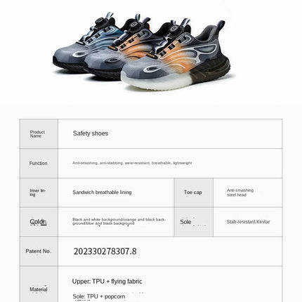 New Men's Safety Shoes with Rotating Buttons,working Sports Shoes, Protective Boots, Parker Steel Shoes,casual Ring Shoes-KarWorkwear