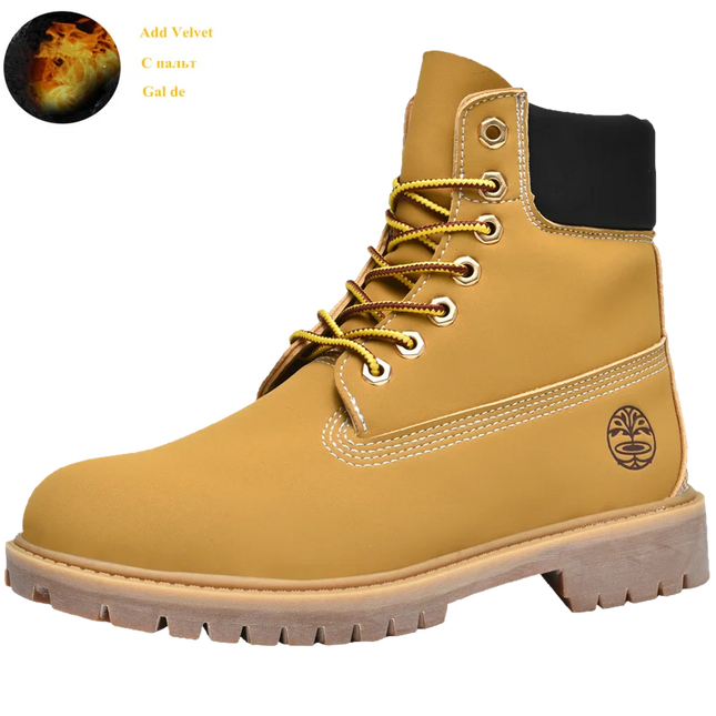 Classic Fashion Brown Work Boots Men Women High-quality Leather Ankle Boots Big Size 46 Men Lace-up Platform Boots Botas Hombre-KarWorkwear
