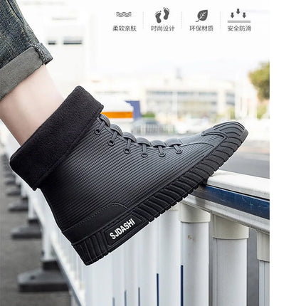 Versatile Casual Short-barreled Waterproof Shoes Men Women Lined With Fleece Warmth Anti-slip Wear-resistant Outdoors Rain Boots