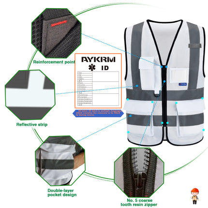 AYKRM 21 Colour （XS-8XL) Hi Vis Viz High Visibility Reflective Zip Pocket Security Waistcoats Jacket Workwear Vests