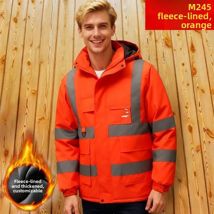 Winter Work Jacket Men, Waterproof Windproof Reflective Thermal Coat, Fleece Lined Abrasion Resistant Parka