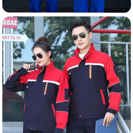 Reflective strip workwear set factory uniform long sleeved wear-resistant thick welding auto repair labor protection suit