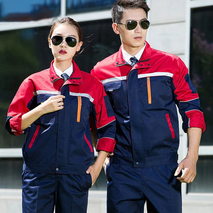 Mens Factory Work Shirt Uniform Long Sleeve Turn-Down Collar Workwear Motor Mechanic Repair Workshop Two-pocket T-shirts Tops-KarWorkwear