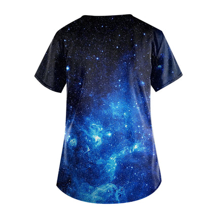 Casual Nurse Uniform Print Women Short Sleeve Tops V-Neck Blouse Shirt Pocket Beauty Care Scrub Uniforms Enfermera Mujer 2024-KarWorkwear