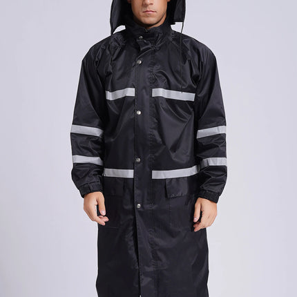 Adult Solid Color Raincoat Long Sleeve Hooded Reflective Stripe Jacket Traffic Office/Firefighter Work Uniform Emergency Poncho-KarWorkwear