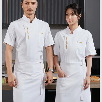 Cook Jacket Catering  Cooking White Shirt Restaurant Kitchen Chef T-shirt Baker Work Uniform Waiter Hotel Clothes Cafe Overalls-KarWorkwear
