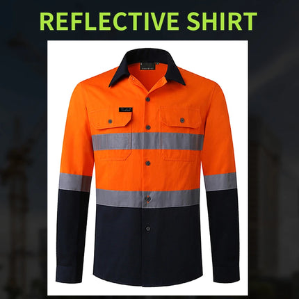 Hi Vis Reflective Shirt Men Hi Viz Reflective Polo Long Sleeve with Pockets Work Safety Polo Shirt
