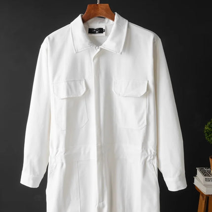 Spring Men Jumpsuits Long Sleeve Multi-pocket Beam Feet Overalls Streetwear Clothing Cargo Pants Hip Hop White Coverall Trousers