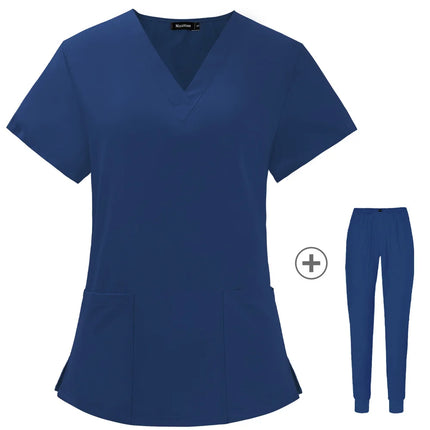 Solid Color Nursing Scrubs Women Uniforms Elasticity Pet Clinic Nurse V-neck Medical Hospital Doctor Working Clothing Wholesale-KarWorkwear