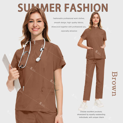 Fashion Black Uniforms Woman Beauty Workwear Medical Scrub Set Doctor Nurse Nursing Clothes Clinical Scrubs Top Pants Sets S-XXL-KarWorkwear