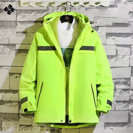 Reflective Jacket Waterproof and Warm with Dechable Fleece Linner 3 in 1 Hi Vis Windproof Workwear Jacket Men for Winter L-7XL