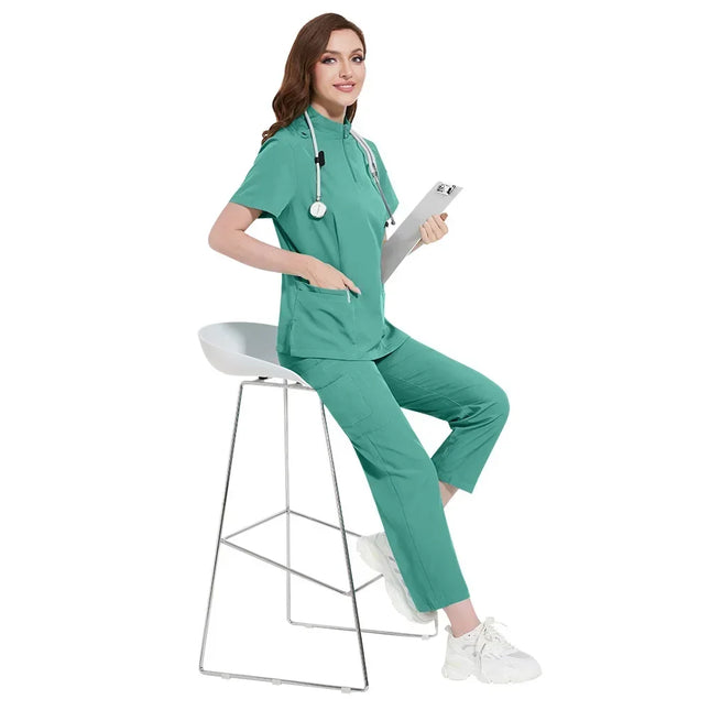 Hospital Doctor Nursing Uniform Women Wholesale Casual Short Sleeved V-neck Jogger Suits Nurse Pharmacy Working Medical Uniforms-KarWorkwear