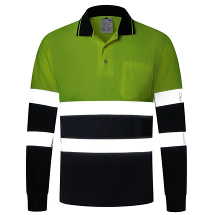 ANSI Class 2 Hi Vis Shirts Yellow Navy Long Sleeve Reflective Polo Shirt Safety Work Shirt for Construction Men