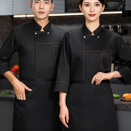 grey Chef uniform Long Sleeve chef jacket Cook Coat Chef T-shirt Baker Work Uniform Waiter Restaurant Hotel Clothes women Logo-KarWorkwear