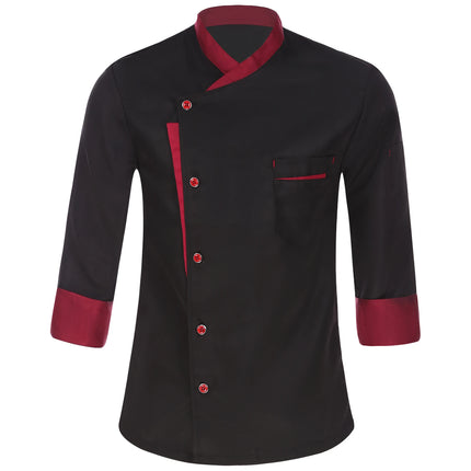Unisex Mens Womens Chef Jacket Long Sleeve Contrast Color Coat Restaurant Kitchen Cooking Apparel Work Wear Uniform with Hat-KarWorkwear