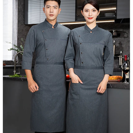 Men chef jacket with apron Long Sleeve Chef uniform Restaurant Cook Coat Chef T-shirt Work Uniform Hotel Clothes Logo women-KarWorkwear