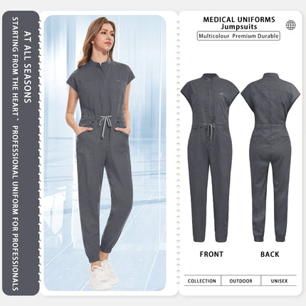 Wholesale Medical Nurse Uniforms Beauty Overalls Scrub Uniform Women Short Sleeve Jumpsuit Medical Hospital Clothing with Pocket