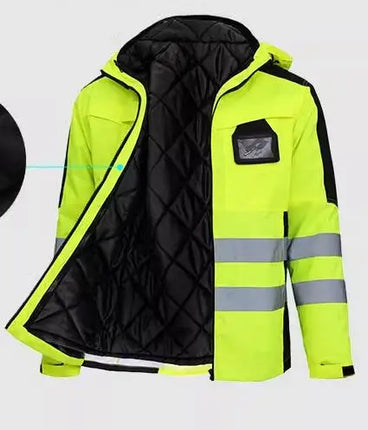 Hi Vis Work Clothing Working Suit For Man Mechanic Warm Winter Reflective Safety Work Coveralls Detachable Cotton Padded Linner