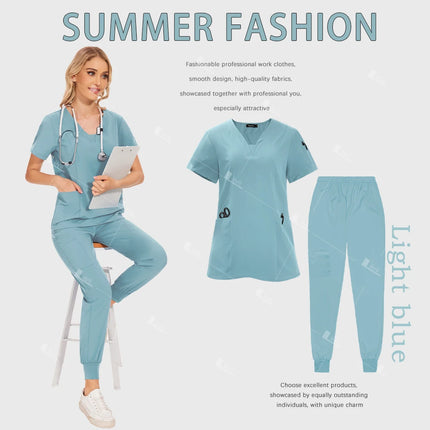 Surgical Uniforms Woman Scrub Set Medical Nurse Beauty Salon Workwear Clinical Scrubs Top Pants Spa Doctor Nursing Clinical Suit-KarWorkwear