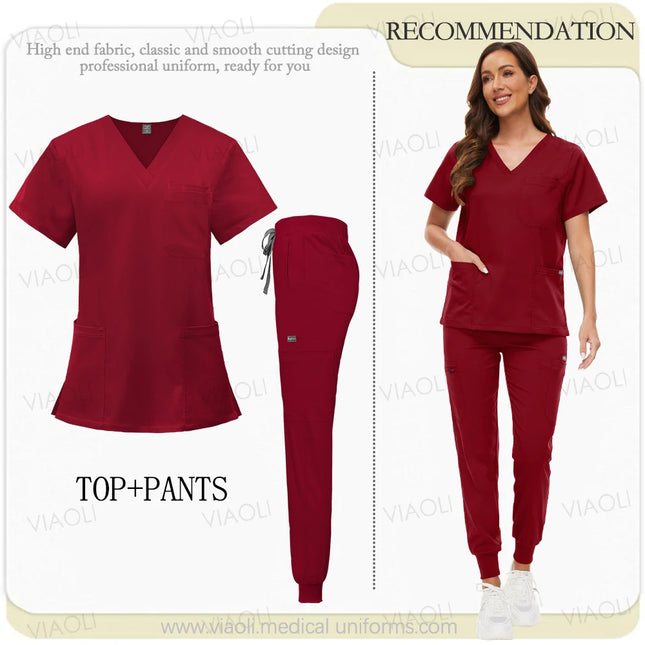 Unisex Medical Uniforms Men Women Nursing Clothes Beauty Costume Nurse Scrubs Sets Doctor Dentist Workwear Clinical Tops Pants-KarWorkwear