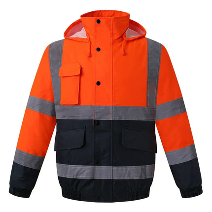 High Visibility Reflective  Jacket Men Waterproof Thickened Safety Coat for Outdoor Work Hi Vis Workwear Bomber Jacket