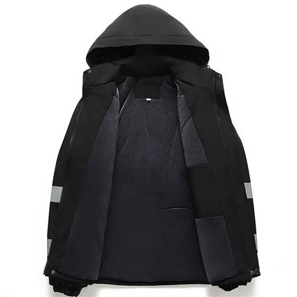 Winter Work Jacket Men, Waterproof Windproof Reflective Thermal Coat, Fleece Lined Abrasion Resistant Parka