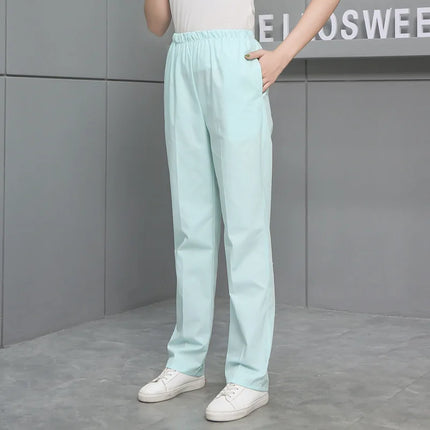 Solid Color Work Pants High Quality Women's Elastic Waist Doctor White Scrub Pants Spring Autumn Nurse Dental Care Uniform Pants-KarWorkwear