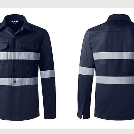 Miner Hi Vis Button Work Shirt for Men Reflective Yellow and Navy Blue Two Tone Safety Cotton Shirt