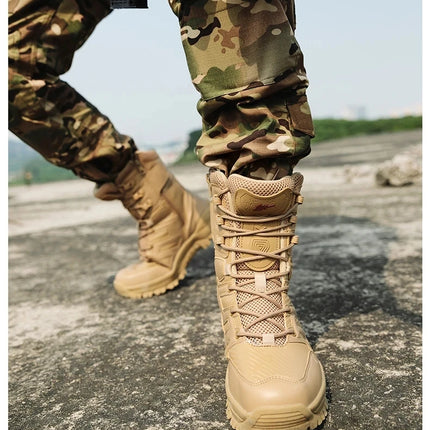 High Quality Men's Brand High-Top Leather Boots Breathable Desert Combat Men's Boots Outdoor Shoes Non-slip Hiking Ankle Boots