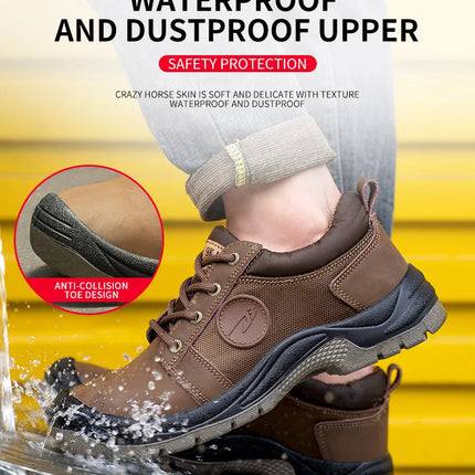 Safety shoes men's leather welding shoes anti-smashing, anti-puncture, non-slip sports Steel toe soft work boots for women-KarWorkwear