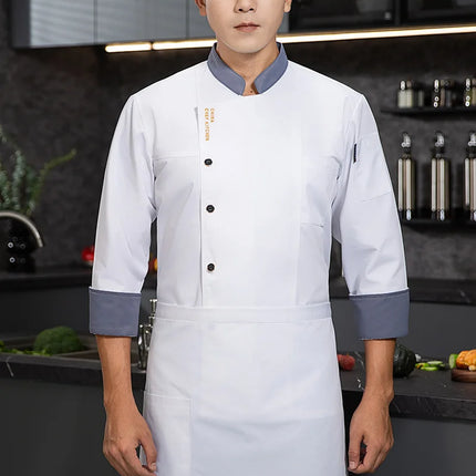 Men chef jacket with apron Long Sleeve Chef uniform Restaurant Cook Coat Chef T-shirt Work Uniform Hotel Clothes Logo women-KarWorkwear