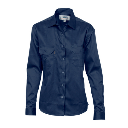 DNC Workwear Womens Ladies Cotton Drill Work Shirt Long Sleeve Casual Work 3232-KarWorkwear