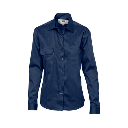 DNC Workwear Womens Ladies Cotton Drill Work Shirt Long Sleeve Casual Work 3232-KarWorkwear