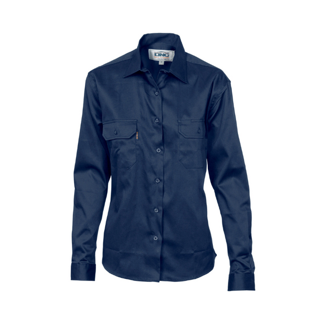 DNC Workwear Womens Ladies Cotton Drill Work Shirt Long Sleeve Casual Work 3232-KarWorkwear