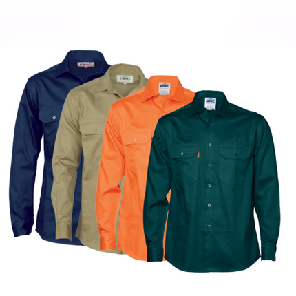 DNC Workwear Close Front Cotton Drill Long Sleeve Shirt Comfortable Work 3204-KarWorkwear