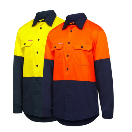 Hard Yakka Core Hi-Vis Vented Cotton Twill Work Long Sleeve Shirt Y07950-KarWorkwear