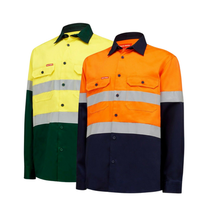 Hard Yakka Core Hi-Vis Safety Cotton Drill Pocket Taped Work Shirt Y04610-KarWorkwear