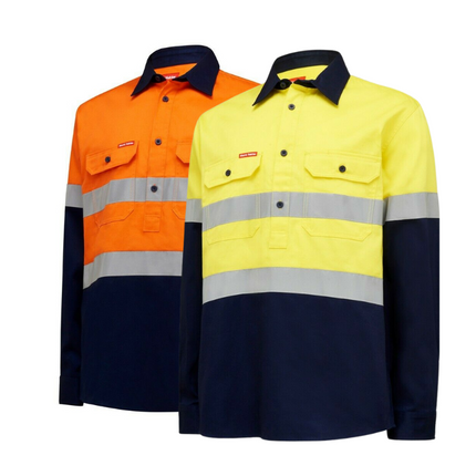 Hard Yakka Mens Core Hi-Vis Job Site Safety Tough Cotton Work Shirt Taped Y04615-KarWorkwear