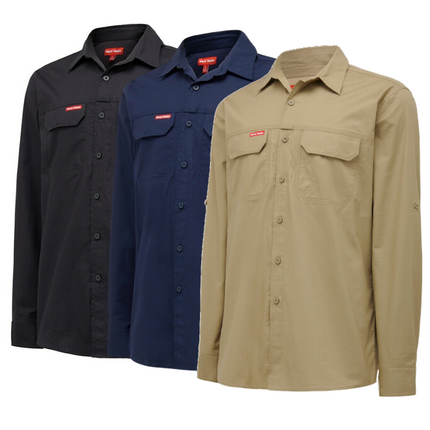 Hard Yakka Mens Flex Ripstop Shirt Long Sleeve Sunglass Loop Work Wear Y04305-KarWorkwear