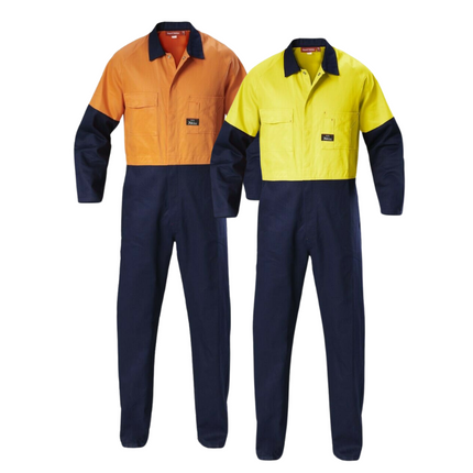 Hard Yakka Hi-Vis 2 Tone Work Phone Cotton Drill Coverall Overalls Y00270-KarWorkwear