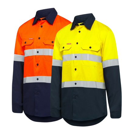 Hard Yakka Safety Hi-Vis Vented Cotton Taped Work Long Sleeve Shirt Y07940-KarWorkwear