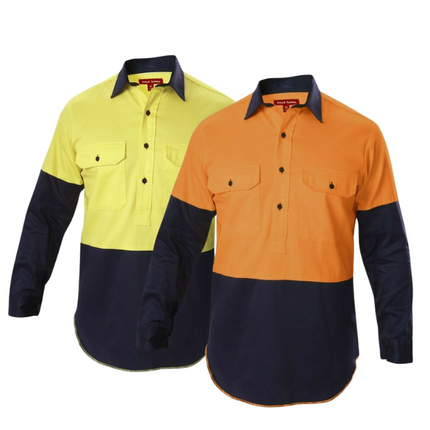 Hard Yakka Shirt Hi-Vis Closed Gusset Long Sleeve Work Safety Cotton Y07984-KarWorkwear