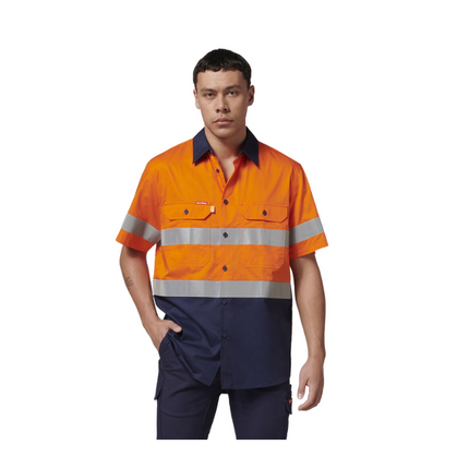 Hard Yakka Mens Short Sleeve HI Vis Reflective 2 Tone Taped Vented Shirt Y07754-KarWorkwear