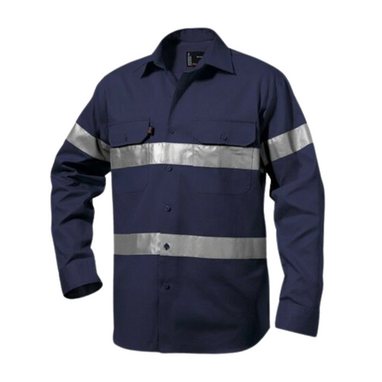 Mens KingGee Hi-Vis Long Sleeve Reflective Tape Work Shirt Job Site Drill K54250-KarWorkwear