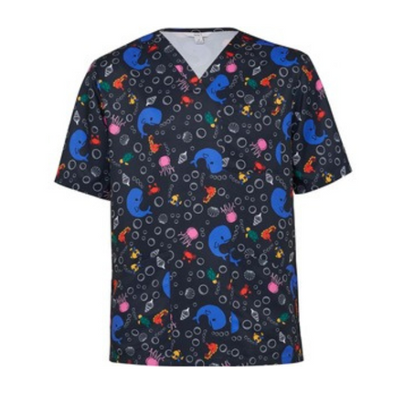 NNT Mens Under The Sea Print Scrub Top Unisex V Neck Line Nurse Workwear CATRFW-KarWorkwear