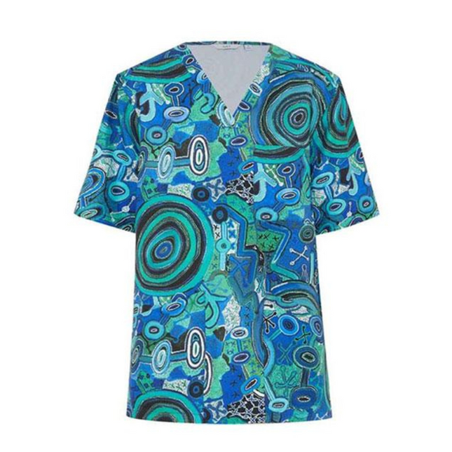 NNT Uniforms Unisex Warlu Indigenous Print Scrub Top V Neck Nurses Work CATRFR-KarWorkwear