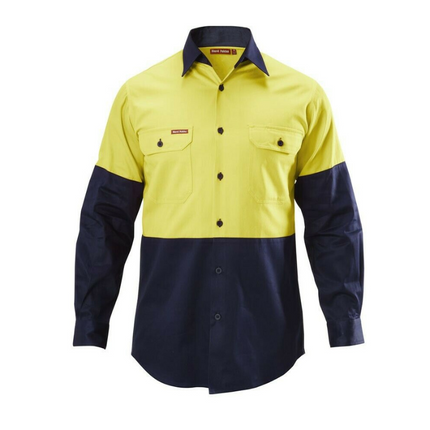 Hard Yakka Shirt Hi-Vis 2 Tone Long Sleeve Drill Work Safety Cotton Y07982-KarWorkwear
