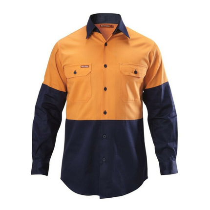 Hard Yakka Shirt Hi-Vis 2 Tone Long Sleeve Drill Work Safety Cotton Y07982-KarWorkwear